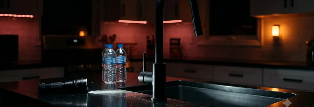 Wasserahn bei Stromausfall mit einer Taschenlampe