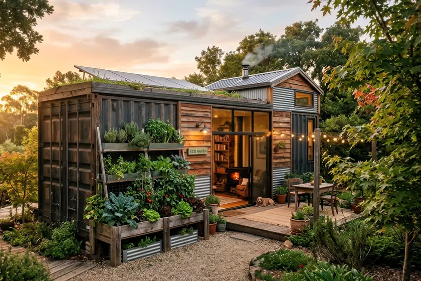 Tiny House mit angrenzenden Beeten