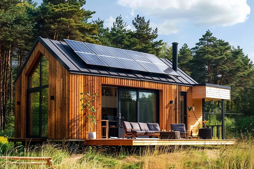 Wochenendhaus mit Holzfassade und Solaranlage